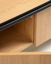 Load image into Gallery viewer, Nadyria oak wood veneer 3 door TV stand with black finish steel, 180 x 50 cm - image 8