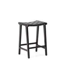 Load image into Gallery viewer, Calixta stool in leather and solid mahogany wood with black finish, 67 cm height