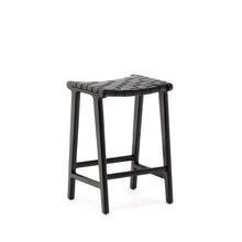 Load image into Gallery viewer, Calixta stool in leather and solid mahogany wood with black finish, 67 cm height - image 2