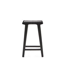 Load image into Gallery viewer, Calixta stool in leather and solid mahogany wood with black finish, 67 cm height - image 3