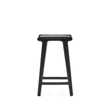 Load image into Gallery viewer, Calixta stool in leather and solid mahogany wood with black finish, 67 cm height - image 4