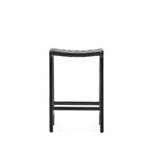 Load image into Gallery viewer, Calixta stool in leather and solid mahogany wood with black finish, 67 cm height - image 5
