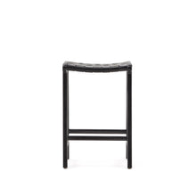 Load image into Gallery viewer, Calixta stool in leather and solid mahogany wood with black finish, 67 cm height - image 6