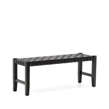 Load image into Gallery viewer, Calixta bench in leather and solid mahogany wood with black finish 120 cm
