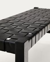 Load image into Gallery viewer, Calixta bench in leather and solid mahogany wood with black finish 120 cm - image 9