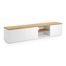 Load image into Gallery viewer, Abilen oak wood veneer TV stand with 2 doora and 2 drawers in white lacquer, 200 x 44 cm FSC 100%