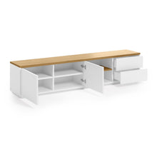 Load image into Gallery viewer, Abilen oak wood veneer TV stand with 2 doora and 2 drawers in white lacquer, 200 x 44 cm FSC 100% - image 2