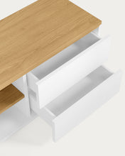 Load image into Gallery viewer, Abilen oak wood veneer TV stand with 2 doora and 2 drawers in white lacquer, 200 x 44 cm FSC 100% - image 6
