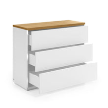 Load image into Gallery viewer, Abilen 3-drawer oak veneer and white lacquer chest of drawers 90 x 75 cm FSC 100% - image 2