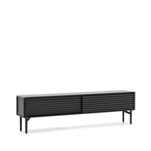 Load image into Gallery viewer, Lenon TV cabinet, 2 doors in solid wood and black oak veneer 200x57 cm FSC Mix Credit - image 4