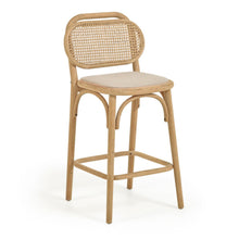 Load image into Gallery viewer, Doriane 65 cm height solid oak stool with natural finish and upholstered seat FSC Mix Credit