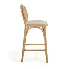 Load image into Gallery viewer, Doriane 65 cm height solid oak stool with natural finish and upholstered seat FSC Mix Credit - image 2