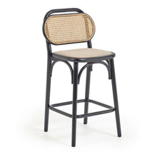 Load image into Gallery viewer, Doriane 65 cm height solid elm stool black lacquer finish and upholstered seat