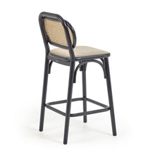 Load image into Gallery viewer, Doriane 65 cm height solid elm stool black lacquer finish and upholstered seat - image 3