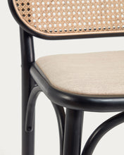 Load image into Gallery viewer, Doriane 65 cm height solid elm stool black lacquer finish and upholstered seat - image 5