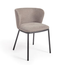 Load image into Gallery viewer, Ciselia chair in light brown chenille and steel legs with black finish FSC Mix Credit