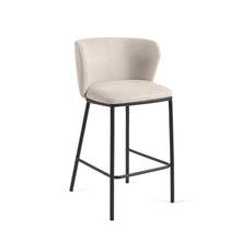 Load image into Gallery viewer, Ciselia stool in beige chenille with steel legs in black 65 cm height FSC Mix Credit