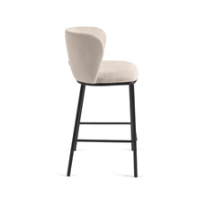 Load image into Gallery viewer, Ciselia stool in beige chenille with steel legs in black 65 cm height FSC Mix Credit - image 4