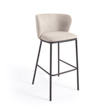 Load image into Gallery viewer, Ciselia stool in beige chenille and black steel legs height 75 cm FSC Mix Credit
