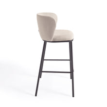Load image into Gallery viewer, Ciselia stool in beige chenille and black steel legs height 75 cm FSC Mix Credit - image 3