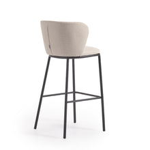 Load image into Gallery viewer, Ciselia stool in beige chenille and black steel legs height 75 cm FSC Mix Credit - image 5