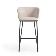 Load image into Gallery viewer, Ciselia stool in beige chenille and black steel legs height 75 cm FSC Mix Credit - image 8