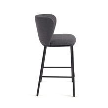 Load image into Gallery viewer, Ciselia stool in dark grey chenille with steel legs in black 65 cm height FSC Mix Credit - image 3
