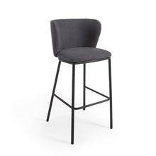 Load image into Gallery viewer, Ciselia stool in dark grey chenille and black steel legs 75 cm FSC Mix Credit