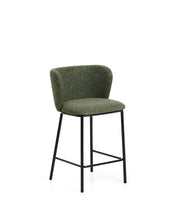 Load image into Gallery viewer, Ciselia dark green thick chenille stool with black finish steel legs FSC Mix Credit 65cm