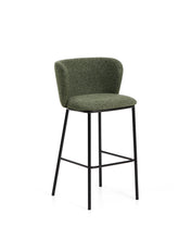Load image into Gallery viewer, Ciselia dark green thick chenille stool with black finish steel legs FSC Mix Credit 75cm