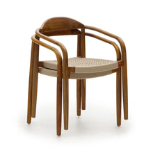 Load image into Gallery viewer, Nina stackable chair in FSC 100% solid acacia wood with walnut finish and beige rope seat - image 9