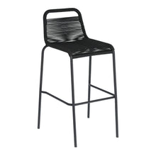 Load image into Gallery viewer, Lambton stackable stool in black rope and black finish steel, 74 cm