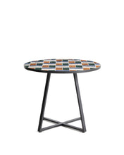 Load image into Gallery viewer, Tella round table in graphite galvanised steel with multicoloured tiles Ø90 cm