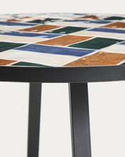 Load image into Gallery viewer, Tella round table in graphite galvanised steel with multicoloured tiles Ø90 cm - image 6