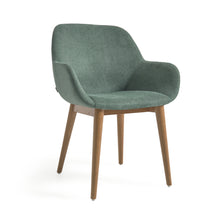 Load image into Gallery viewer, Konna chair in green with solid ash wood legs in a dark finish FR