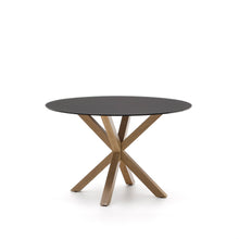 Load image into Gallery viewer, Argo round table in frosted black glass and wood effect steel legs, Ø 120 cm - image 2