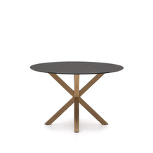 Load image into Gallery viewer, Argo round table in frosted black glass and wood effect steel legs, Ø 120 cm - image 3