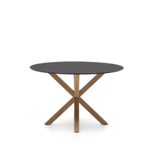 Load image into Gallery viewer, Argo round table in frosted black glass and wood effect steel legs, Ø 120 cm - image 4