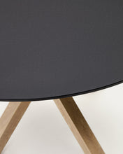 Load image into Gallery viewer, Argo round table in frosted black glass and wood effect steel legs, Ø 120 cm - image 7
