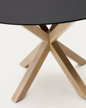 Load image into Gallery viewer, Argo round table in frosted black glass and wood effect steel legs, Ø 120 cm - image 8