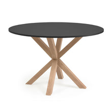 Load image into Gallery viewer, Argo black lacquered MDF round table wood effect steel legs Ø 120 cm