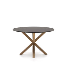 Load image into Gallery viewer, Argo black lacquered MDF round table wood effect steel legs Ø 120 cm - image 3