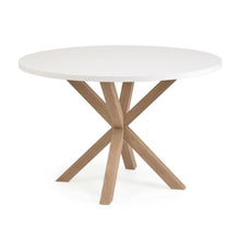 Load image into Gallery viewer, Argo round table in melamine with white finish and wood effect steel legs Ø 120 cm