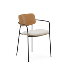 Load image into Gallery viewer, Maureen stackable chair in poplar plywood with light tone finish and black metal legs, 100% FSC.