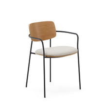 Load image into Gallery viewer, Maureen stackable chair in poplar plywood with light tone finish and black metal legs, 100% FSC. - image 2