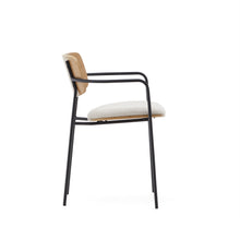 Load image into Gallery viewer, Maureen stackable chair in poplar plywood with light tone finish and black metal legs, 100% FSC. - image 3