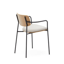 Load image into Gallery viewer, Maureen stackable chair in poplar plywood with light tone finish and black metal legs, 100% FSC. - image 5