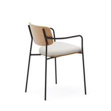 Load image into Gallery viewer, Maureen stackable chair in poplar plywood with light tone finish and black metal legs, 100% FSC. - image 6