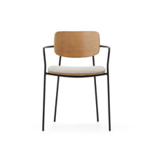 Load image into Gallery viewer, Maureen stackable chair in poplar plywood with light tone finish and black metal legs, 100% FSC. - image 8