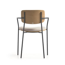 Load image into Gallery viewer, Maureen stackable chair in poplar plywood with light tone finish and black metal legs, 100% FSC. - image 9